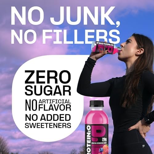 Protein2o Hydration Drink - 2-in-1 Liquid Clear Whey Protein Isolate and Electrolyte Drink - 20g Protein, Vitamins B5, B6 - Post-Workout Recovery - 16.9 Fl Oz - 12 Count Mixed Berry