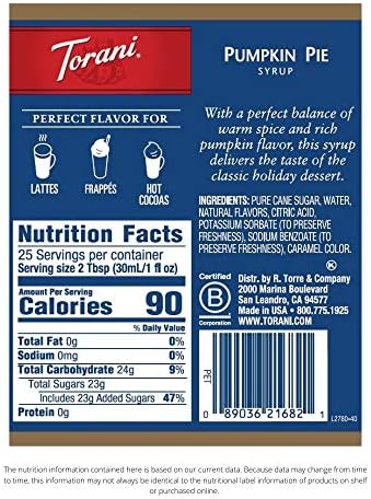 Torani Syrup, Pumpkin Pie, 25.4 Ounces (Pack of 4)