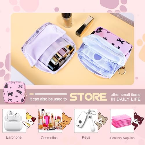 Likesing Tampon Holder for Purse, Canvas Period Bag Sanitary Napkin Storage Bag for Girls Womens, Portable Feminine Emergency Pad Period Pouch(Daisy Black Cat)
