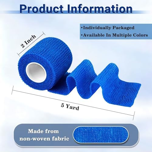 20 Pack Self Adhesive Bandage, Blue Athletic Tape, 2" x 5 Yards Elastic Cohesive Bandage Wrap, Breathable Self Adherent Wraps for Thumb, Finger, Sports, Wrist, Ankle and Swelling