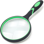 Large Magnifying Glass 5X Handheld Reading Magnifier for Seniors & Kids - 100MM 4INCHES Real Glass Magnifying Lens for Book Newspaper Reading, Insect and Hobby Observation, Classroom Science (GREEN)