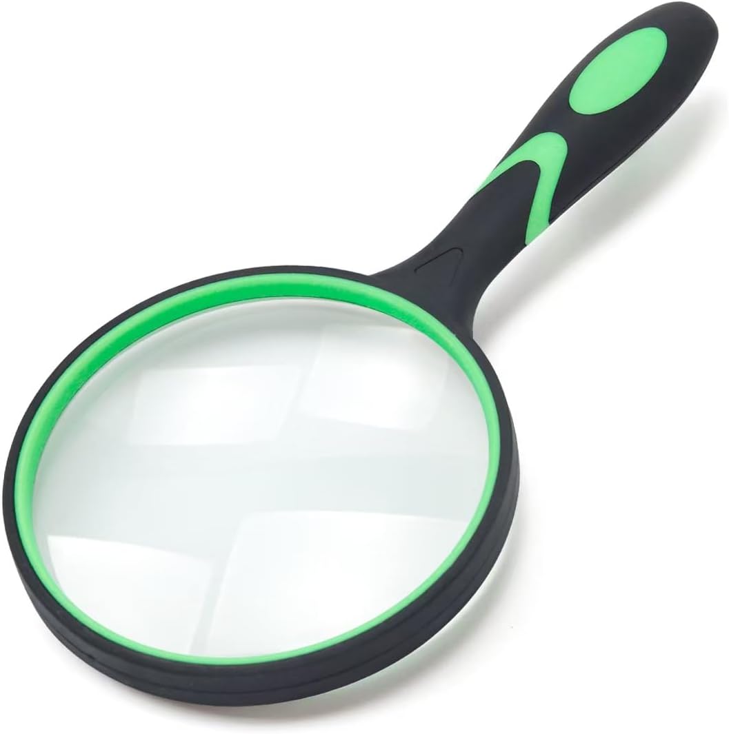 Large Magnifying Glass 10X Handheld Reading Magnifier for Seniors - 100MM 4INCHES Real Glass Magnifying Lens for Book Newspaper Reading, Insect and Hobby Observation, Science (Green)