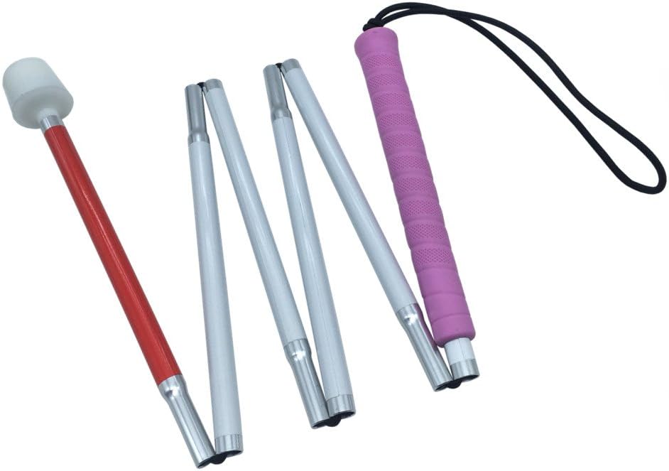 Aluminum Mobility Folding White Cane for Vision Impaired and Blind People (Folds Down 6 Sections) (140cm (55 inch), Pink Handle)