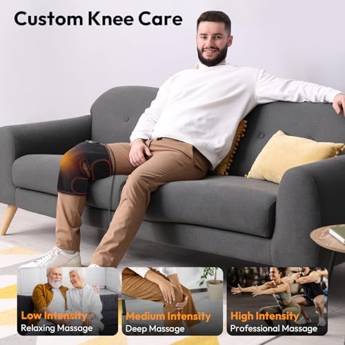 QUINEAR Air Compression Knee Massager with Heat, Knee Brace Wrap for Arthritis Pain Relief, Heating Pad for Knee for Circulation and Pain Relief,3 Modes & 3 Intensities