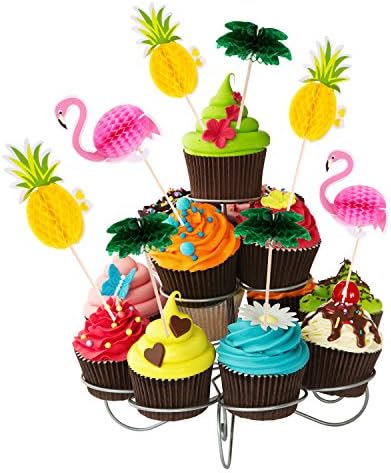 90 Pieces Hawaiian Luau 3D Flamingo Cupcake Toppers Pineapple Cupcake Picks Coconut Tree Toothpicks Hawaii Luau Tropical Cake Decorations for Summer Beach Birthday Party Favors Supplies