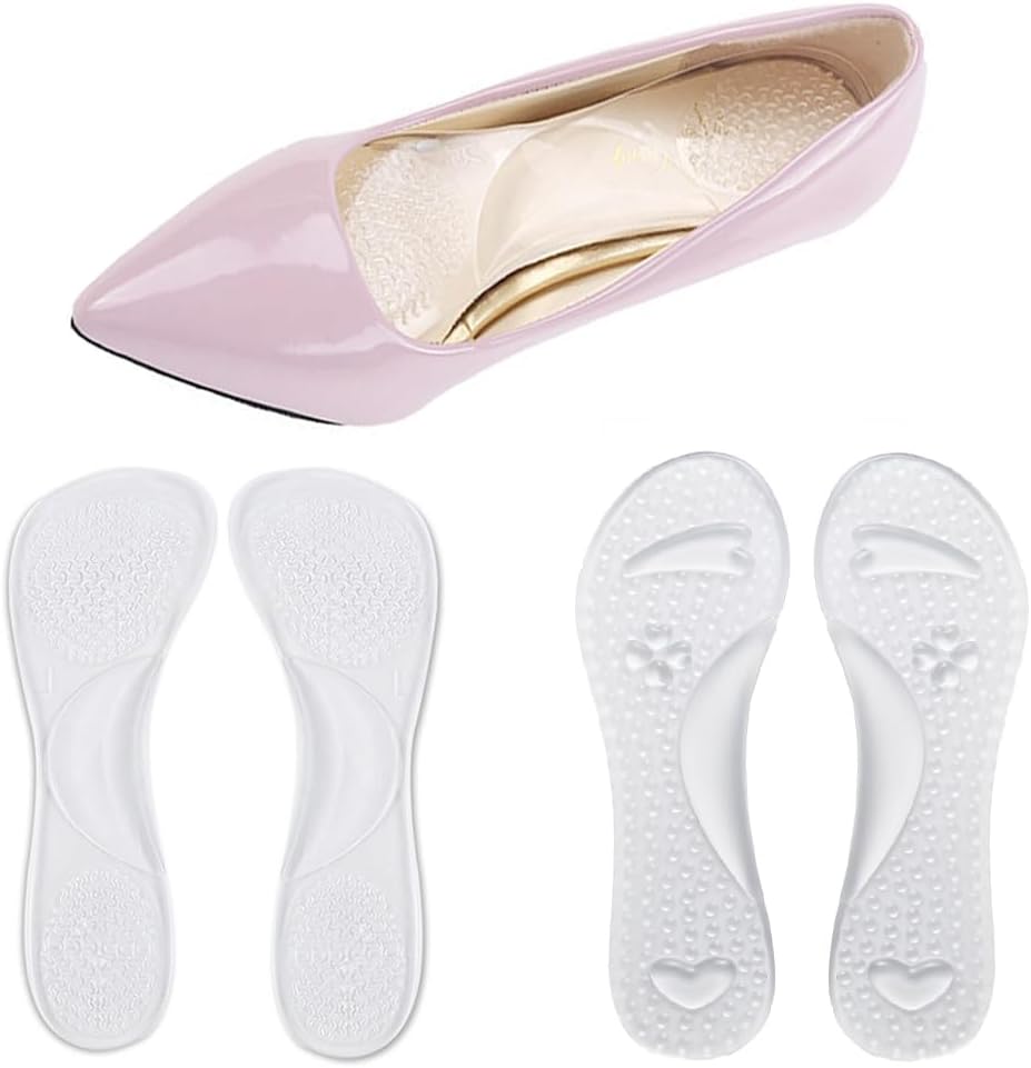 High Heel Cushion Inserts Women, ¾ Adhesive High Heel Relief Insoles Prevent Slipping, Silicone Invisible Cushioning Insoles, Arch Support Shoe Inserts for High Arch Flat Feet, 2 Pairs, Clear
