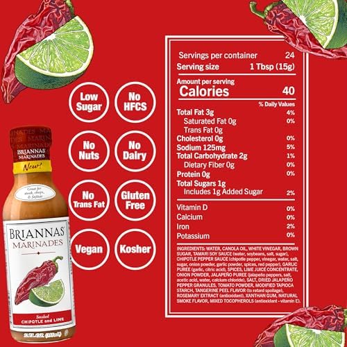 BRIANNAS - Smoked Chipotle and Lime Marinade - Small Batch, Gluten Free, Vegan Marinade made with Premium Ingredients - 12 oz. Bottles - 2 Pack