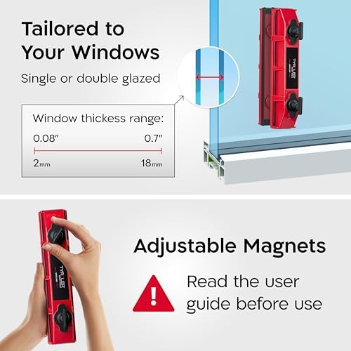 Tyroler Outside Magnetic Window Cleaner Tool | The Glider D-2 AFC Double-Sided Window Cleaners Tool Fits Windows 0.1"-0.7" Thick | Magnet Window Cleaner | Magnetic Glass Cleaner | Limpiador magnetico