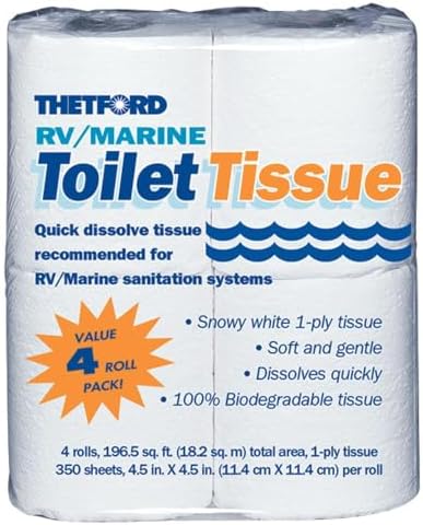 RV/Marine Toilet Tissue - Toilet Paper for RV and Marine - 1-ply - 4 rolls - Thetford 20804