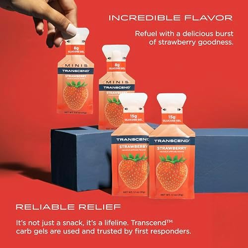 Transcend Foods Strawberry Energy Gel (1.1 oz, Pack of 24) – Fast-Acting Carb Gel, Strawberry Flavor, Caffeine Free, Gluten Free