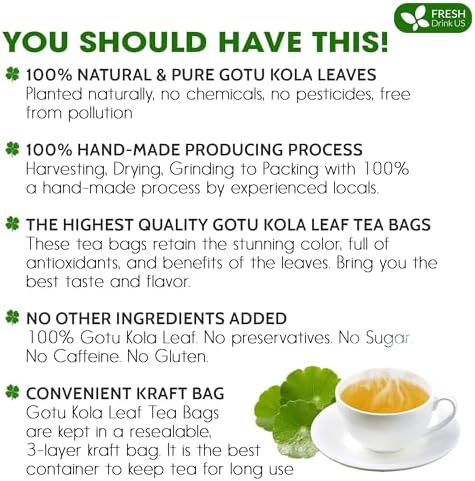 FreshDrinkUS, Premium Gotu Kola Leaf Tea – 75 Tea Bags | Pure Dried Centella Asiatica Leaves | Naturally Caffeine-Free Herbal Tea | Refreshing Aroma & Smooth Taste | Premium Herbal Infusion. Vegan