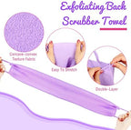 Exfoliating Back Scrubber with Handles for Shower for Women Exfoliating Back Cloth Body Extended Length Scrubber Towel Nylon Stretchable Pull Strap Wash Cloth for Bath Body 2 Pack