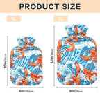 Hot Water Bottle with Soft Cover, 1L Transparent Hot Water Bags for Menstrual Cramps, Neck and Shoulder Pain Relief, Hand Feet Warmer, Orange Lobster Blue Sea Waves