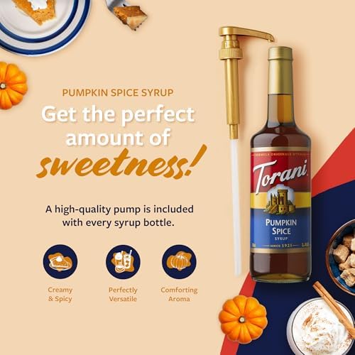 Torani Coffee Syrup, Pumpkin Spice Flavoring for Drinks, Glass Bottle with Pump Included, 25.4 Fl Oz