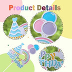Rainbow Happy Birthday Cake Toppers – 5 Pcs Blue Birthday Hat Balloon Cake Decorations for Rainbows Theme Party, Birthdays Cake Decor Supplies