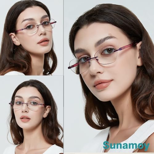 Multifocus Reading Glasses Women Progressive Multifocal No Line Bifocal Rimless Reader Blue Light Computer Eyeglasses