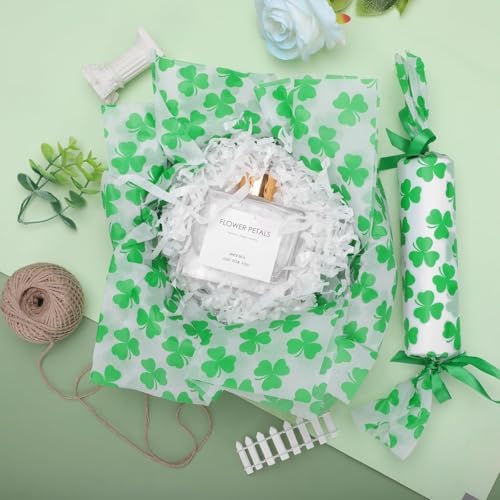 WGOCAUK 60 Sheets Shamrock Tissue Paper, 20'' x 14'' Shamrock Pattern Gift Wrapping Tissue for St. Patrick's Day Party Favors Irish Gift Bag Decor (A)