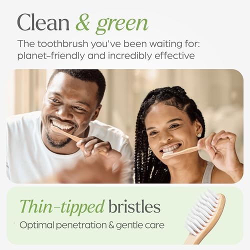 VIVAGO Soft Flossing Bamboo Toothbrushes 10 Pack - BPA Free Soft Bristles Toothbrushes for Adults, Natural Wooden Toothbrush