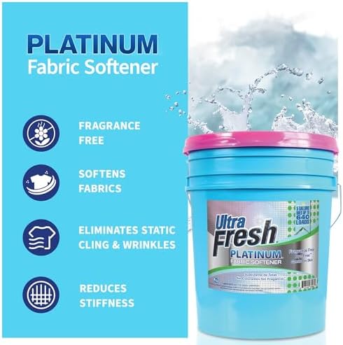 Ultra Fresh 5 Gallon Platinum Fabric Softener for All Machine Types, Liquid Laundry Softener, Up to 640 Loads, Fragrance & Dye Free