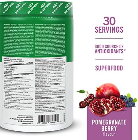 BIOSTEEL Sport Greens Powder, High Performance Superfood Supplement, Non-GMO Formula, Pomegranate Berry, 30 Servings