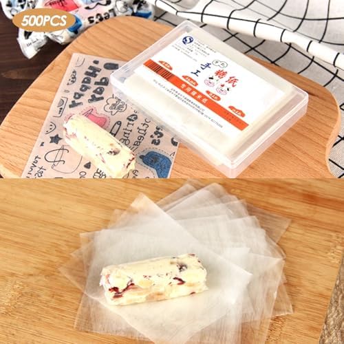 Wafer Paper, 500Pcs Edible Rice Paper Food Grade Candy Wrapping Candy Paper for Home Baking Shop
