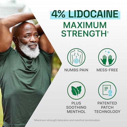 Biofreeze Ultraflex Plus Maximum Strength 4% Lidocaine Patches with Menthol, Flexible Pain Relief Patch for Lower Back, Lidocaine Patch for Neck, Knee, Shoulder, 4 Large Pain Patches