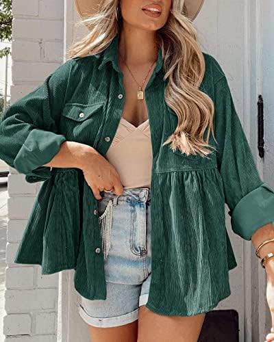 Tutorutor Womens Corduroy Shirts Casual Long Sleeve Button Down Blouses Tunic Babydoll Dress Loose Pocket Jacket Shackets