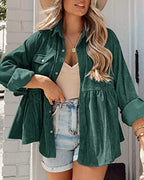 Tutorutor Womens Corduroy Shirts Casual Long Sleeve Button Down Blouses Tunic Babydoll Dress Loose Pocket Jacket Shackets