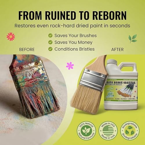 Green Piece® Paint Brush Cleaner & Restorer – 100% Natural, Non-Toxic Formula – Made in USA – Cleans Wet or Dry Paint – Safe for Hands – Works on Acrylic, Latex, Oil & Shellac – 18 Oz