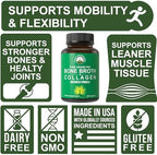 Peak Performance Bone Broth Collagen Capsules - 180 Pills of Grass Fed Bone Broth Collagen Protein Peptides - Contains All 3 Types 1, 2, and 3 - Pure Pasture Raised Paleo Friendly for Women & Men