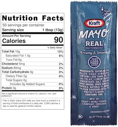 Mayo Packets 7/16 Oz – Assortment Gift - 50 Count Single Serve - Mayo Condiment Packs with 8 x 10 inch Chronos Food Safe Slide Seal Bag