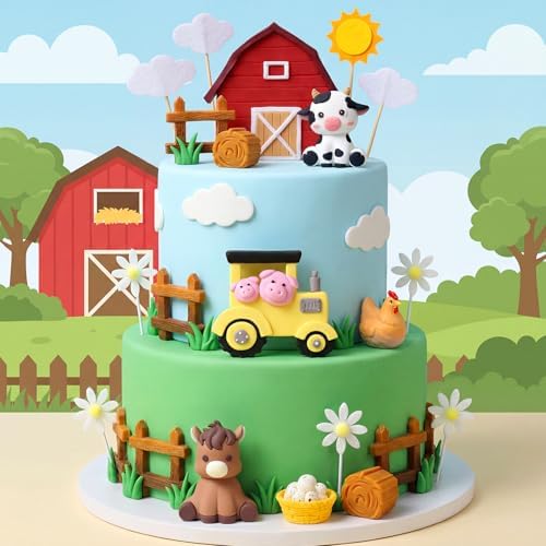 19Pcs Farm Animals Cake Topper Farm Animals Cake Decorations for Farm Themed Birthday Party Supplies