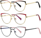 3Pack Womens Metal Rim Cat Eye Ladies Reading Glasses Stylish Blue Light Blocking Readers