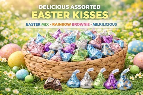 Hershys Kisses Easter Mix, Milk, Browny Bar and Milklicious Chocolate Candy, Pastel Colors 2 Pound Approx 200 Pieces