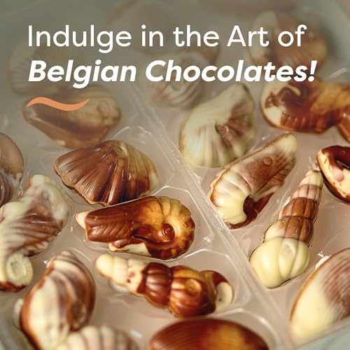 Easter Chocolate Candy Seashells, 8.82 oz, 22 pc Gourmet Hazelnut Praliné Truffles by GuyLian, White & Milk Belgian Chocolate Gift Box, Easter Basket Stuffers for Adults, Gifts for Kids