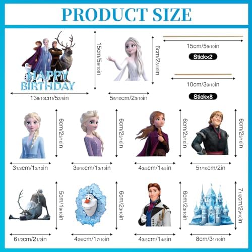 9Pcs Happy Birthday Party Cake Toppers Decorations, Blue Cupcake Toppers For Celebrations