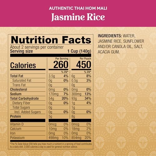 Royal Authentic Thai Hom Mali Jasmine Rice - Microwave Rice Dinner Side Dish - Ready to Heat Microwavable Pouch, 8.5 oz (Pack of 6)