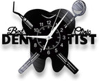 Dental Clinic Wall Clock, 12'' Teeth Dental Office Decor Clock Silent Quartz Non Ticking Battery Operated Modern Decorative Analog Black Vinyl Record Wall Clock for Dentist's Office Dentistry