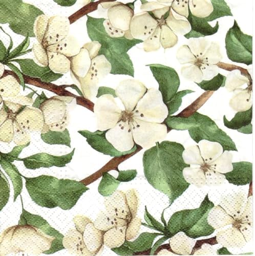AM Décor - 20 Count Soft 3-Ply Decoupage Luncheon Paper Napkins -13" x 13" (Unfolded) (Spring Apple Blossom)