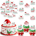 36PCS Edible Christmas Hat Cupcake Toppers Wafer Paper Merry Christmas HoHoHo Cupcake Picks for Holiday Theme Christmas Party Baby Shower Birthday Supplies