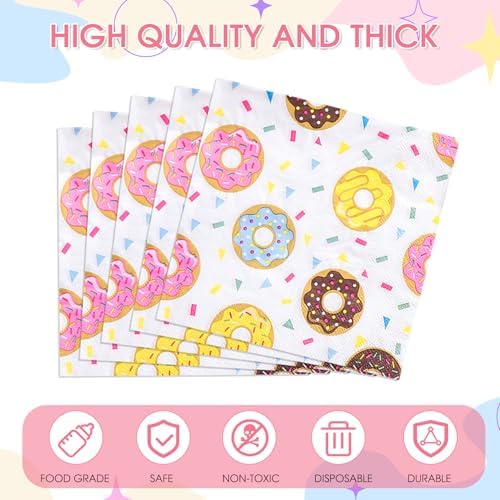 40PCS Donut Napkins Donut Birthday Party Decorations Supplies 2 Ply Disposable Paper Dessert Beverage Napkins for Dinner，Baby Shower，Birthday，Wedding Bridal，Coquette Birthday Decorations 6.5x6.5in
