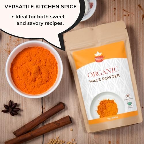 SPICY ORGANIC Ground Mace - 100% Pure USDA Organic -Non-GMO Mace Spice - 4 OZ