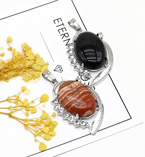 QSLLER 5PCS Natural Opal Rose Quartz Stone Pendant Agate Tiger Eye Stone Healing Crystal Charms for Jewelry Making DIY Necklace Earrings