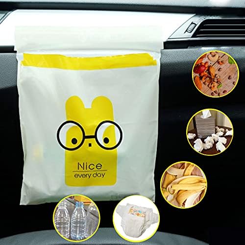52pcs Car Trash Bags Easy Stick-On Disposable Portable Car Garbage Bags, Waterproof Leak Proof Barf Vomit Bags, Self Adhesive Cleaning Bags for Cars, Bedrooms, Bathrooms, Offices, Kitchens - Pattern A