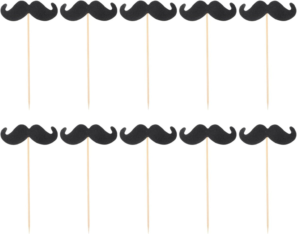Cabilock 40Pcs Mustache Cake Toppers Bamboo Picks Funny Baking Decor for Birthday Party Cupcake Decoration Cake Display