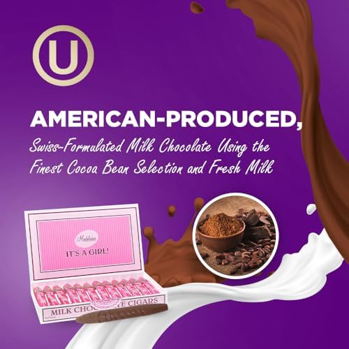 Madelaine Solid Premium Milk Chocolate Cig It's a Girl Baby Shower Favors Gift Box - Made with Cocoa Bean & Swiss-Formulated Chocolate - 12 Count Individually Wrapped in an Elegant Hard Box