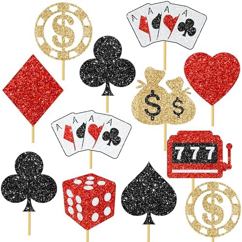 14Pcs Casino Party Centerpiece Sticks Casino Night Party Decorations Glitter Las Vegas Party Table Centerpieces for Casino Theme Birthday Party Poker Theme Party Baby Shower Supplies