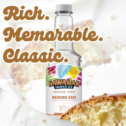 Hawaiian Shaved Ice Wedding Cake Syrup - Nut Soy Dairy Free - Flavor Fluffy & Crunchy Snow Cones - Shelf Stable - Makes 8 Servings - 16 ounces
