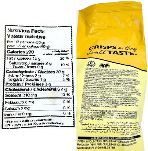 Pipers Crisps 5.3 oz. (150g)(Pack of 2) Cheddar and Onion Potato Chips from the UK - Gluten Free - British Crisps - Patatas Fritas - Onion Chips - Cheese Chips