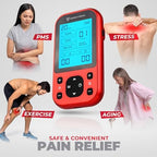NEOCARBON TENS Unit Muscle Stimulator Pro for Back Pain Relief, Shoulder Recovery and Physical Therapy, Electronic EMS Massager Machine with PMS Pulse for Effective Shock Therapy, Red
